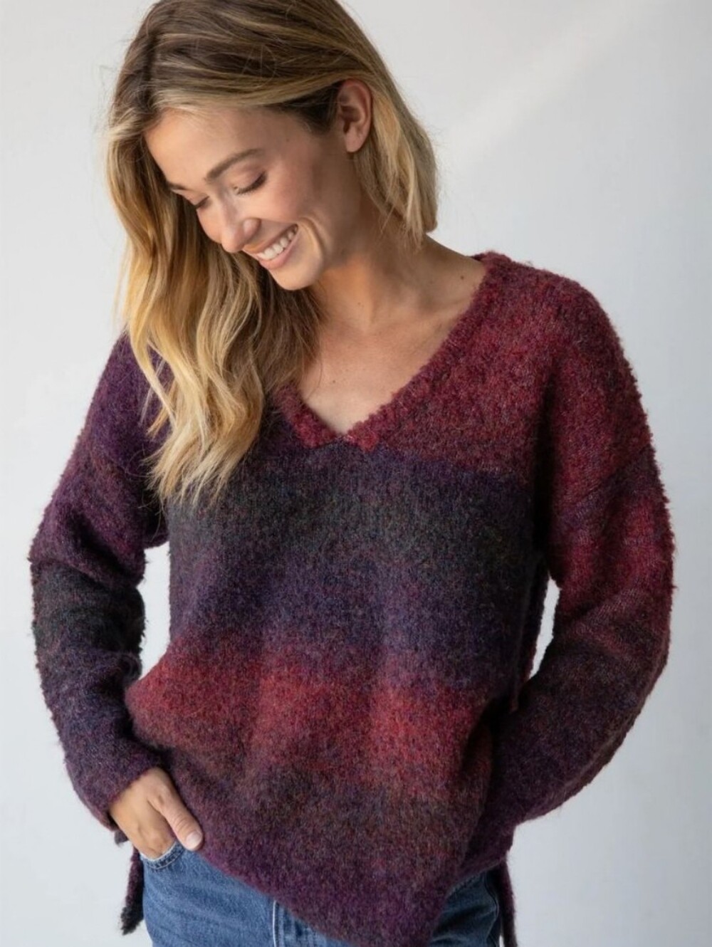 Natural Life Snuggle Up Ombre V Neck Sweater Size Small